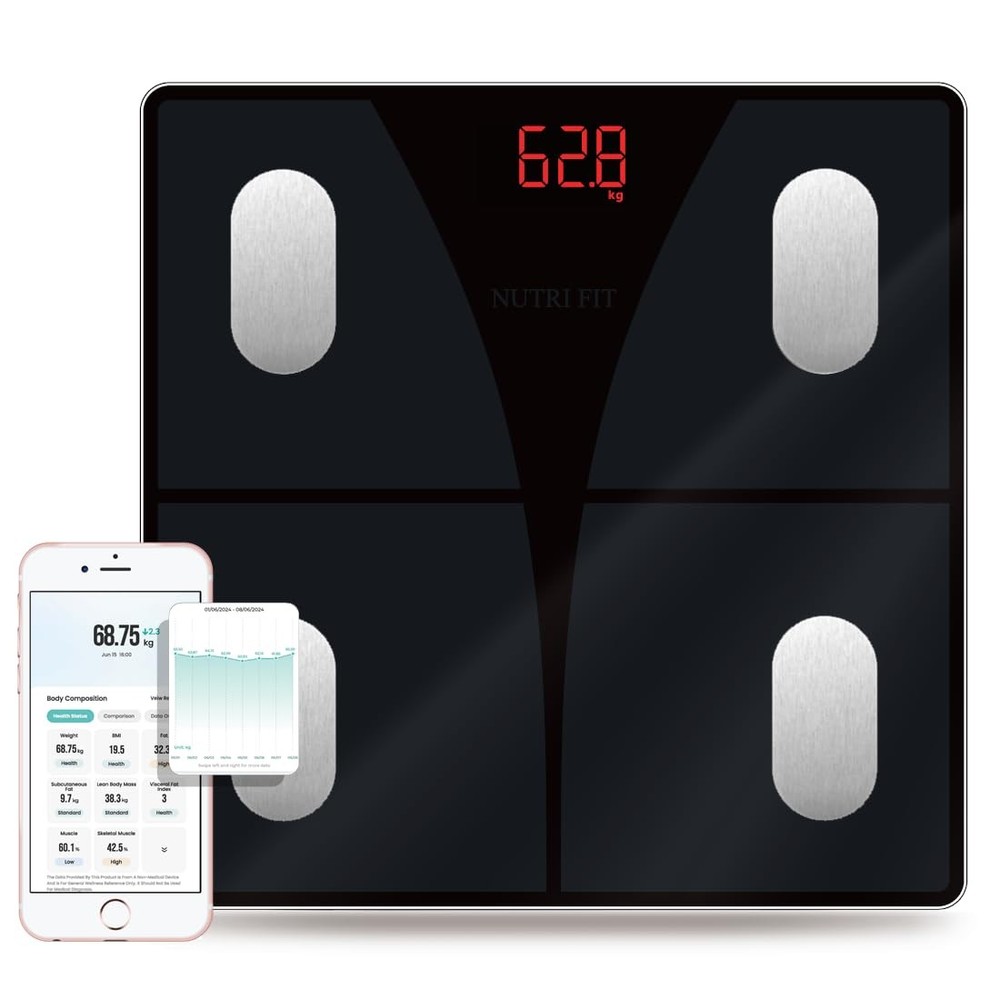 Scale for Body Weight and Fat Percentage, Digital Bathroom Smart Bluetooth Sc...