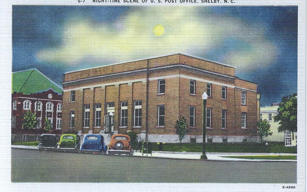 Shelby North Carolina NC ~ US Post Office at Night Linen UNP Postcard