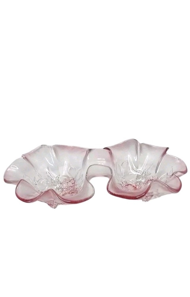 Vintage Mikasa Pink Rosella Double Nut Or Candy Dish Frosted Glass Serving Bowl
