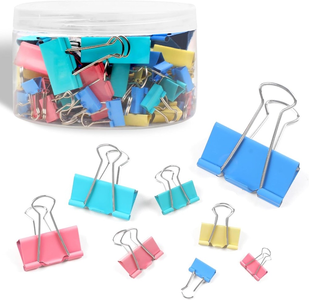 125Pcs Binder Clips Colored, Binder Clips Assorted Sizes, 6 Sizes Binder