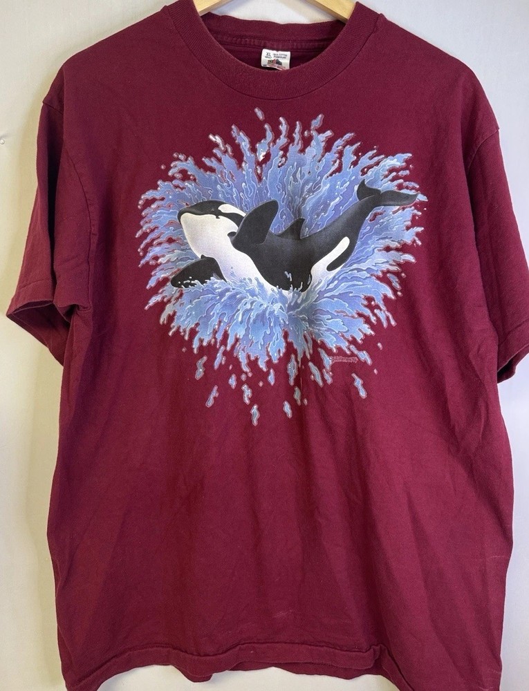 Vintage 90s Orca Whale Graphic T Shirt Single Stitch XL USA Made