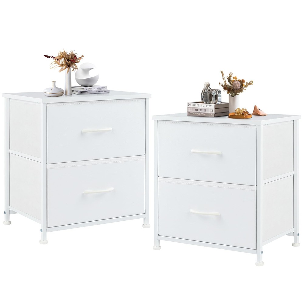 Nightstand Small Dresser with 2 Fabric Drawers Side Tables Bedroom End Table ...