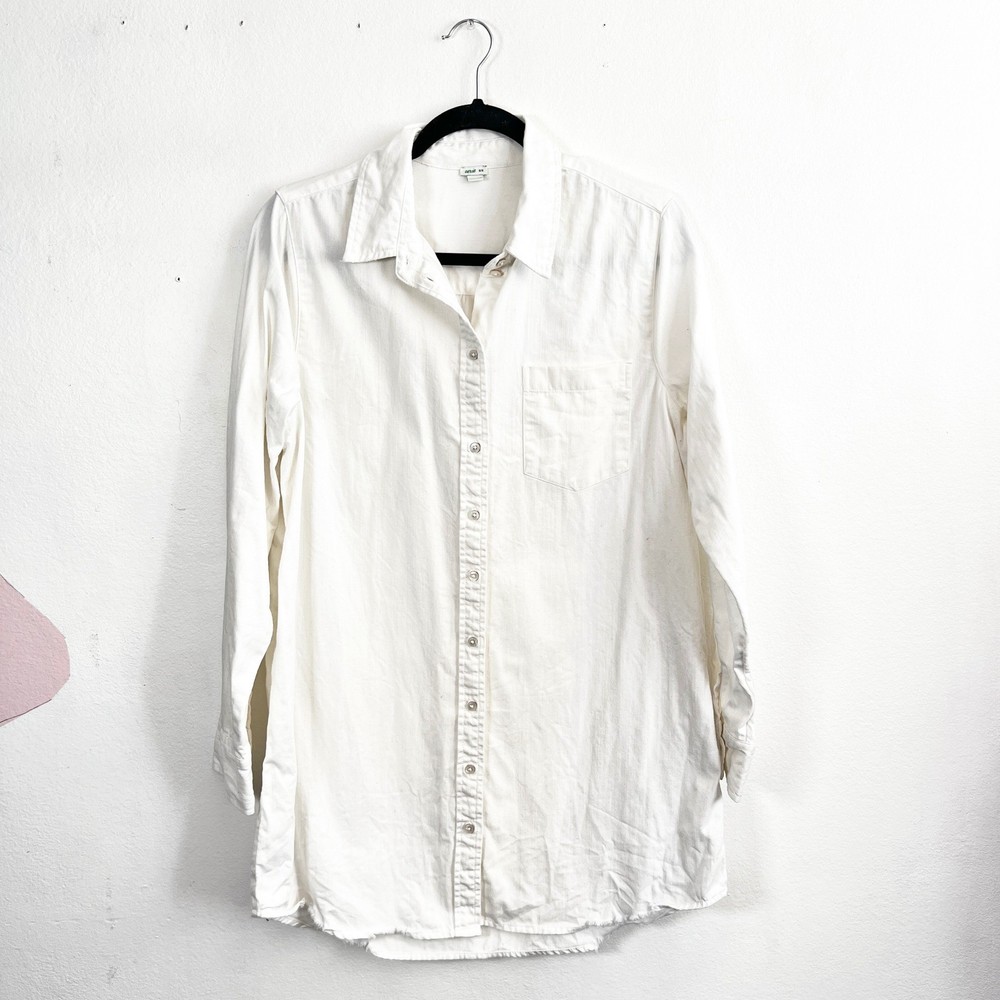 Aerie Women's White 100% Cotton Button Down Shirt Sz M Long Sleeve Oversized