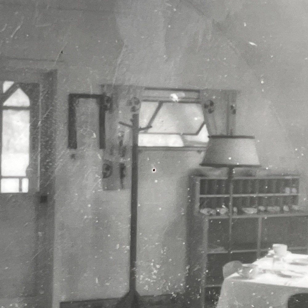 Vintage Photograph Military Base Mess Hall Nuclear Symbol on Curtains -1950- M1