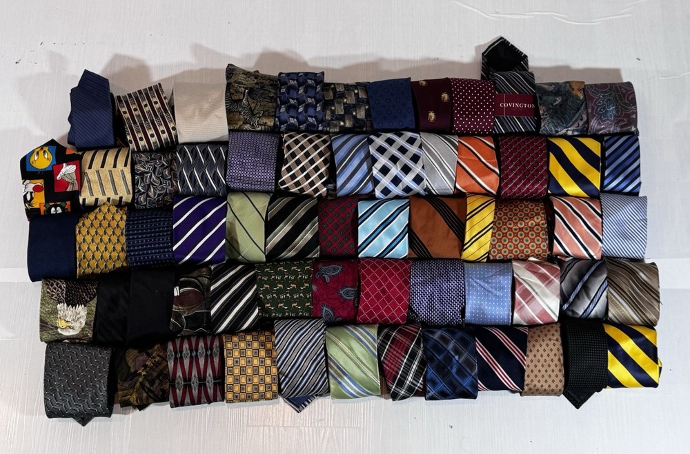 Lot of 63 Men’s Neck Ties Mixed Brands Colors Patterns – Pre-Owned