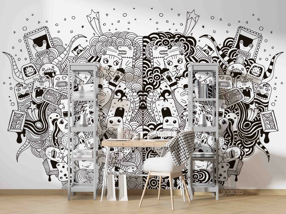3D Abstract Doodle Animal Self-adhesive Removable Wallpaper Murals Wall 646