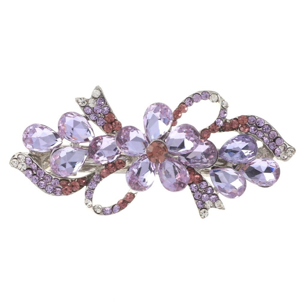 Silver Tone Metal Hair Clip with Rhinestone & Acrylic Jewelry Stone B3938-PUR