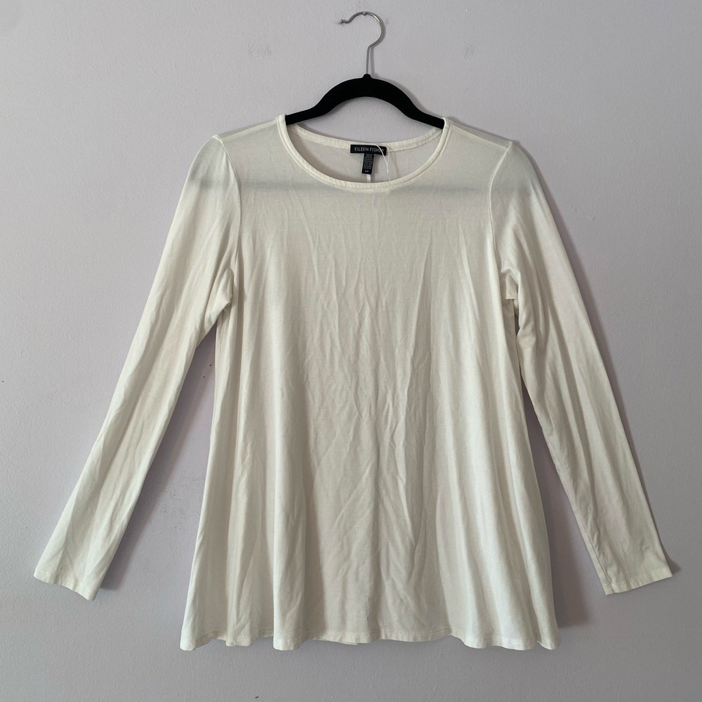 Eileen Fisher White Long Sleeve Shirt Crewneck Tencel Soft Women's size Small