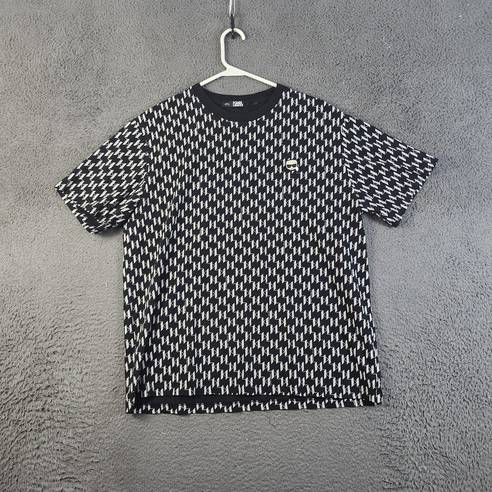 Karl Lagerfeld Shirt Mens Large Black White Monogram Logo Graphic Tee Designer