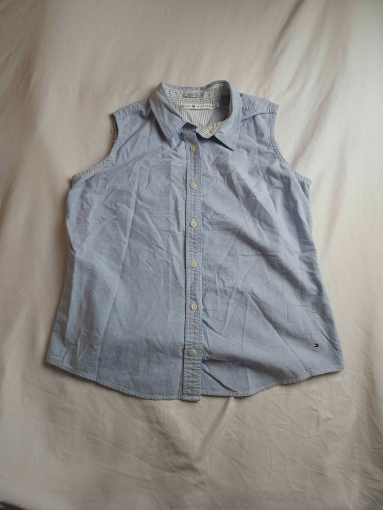 Tommy Hilfiger Shirt Womens Size XL Blue Button Up Sleeveless Collared Casual