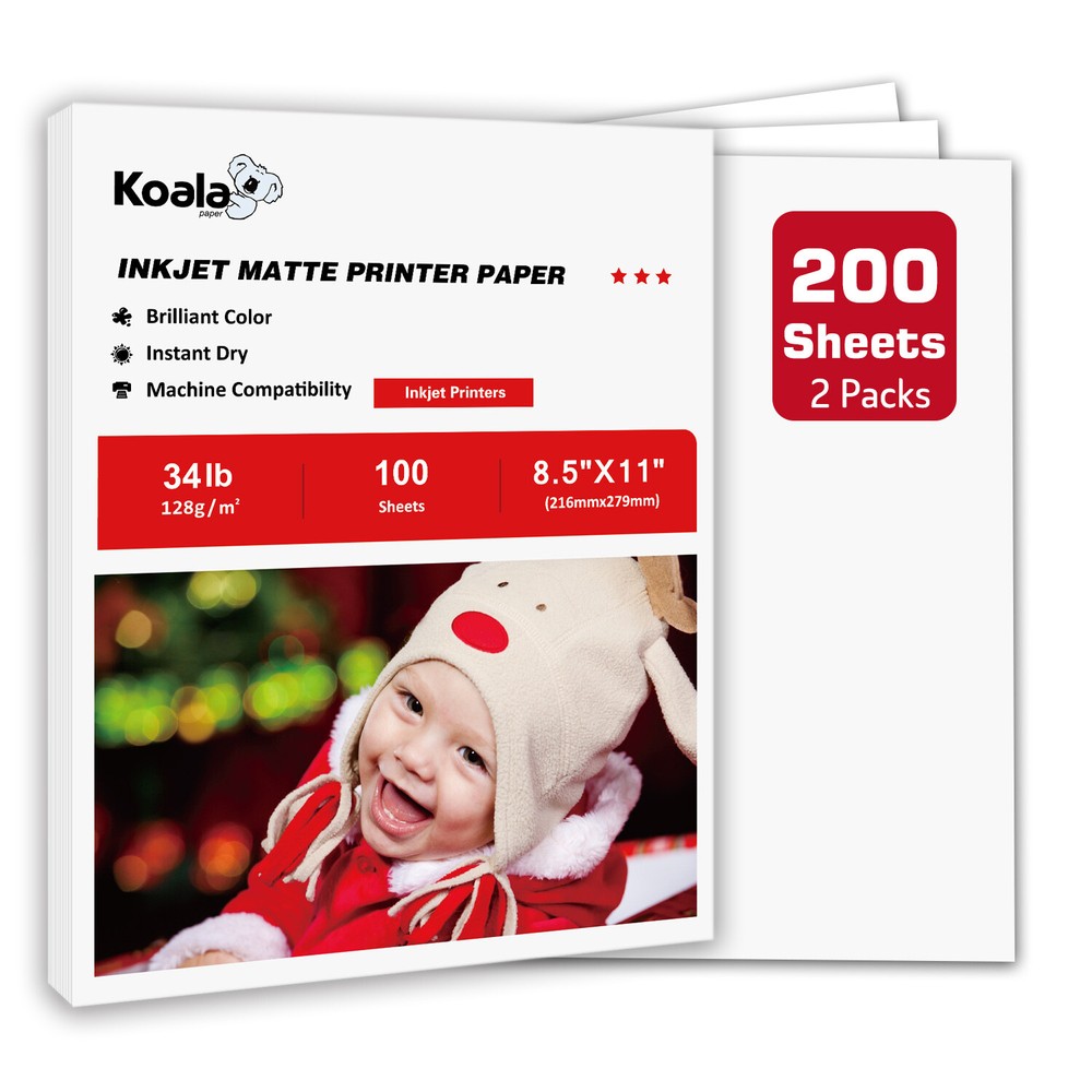 200 Sheets Koala Matte Photo Printer Paper 8.5X11 34lb for Inkjet Printers Flyer