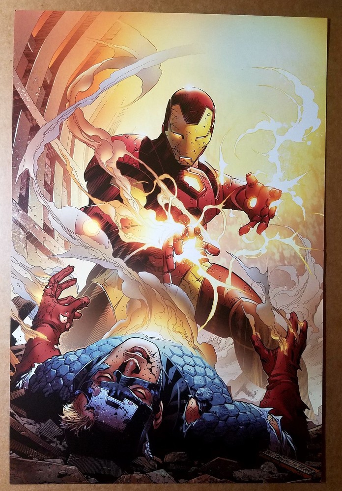 Iron Man vs Captain America Casualties of War Marvel Comic Poster by Jim Cheung