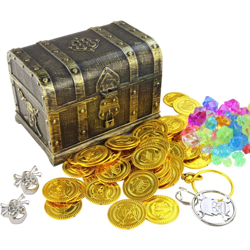 Pirate Treasure Chest Toy Box With Gold Coins Gems Kids Party Favors Props Gift