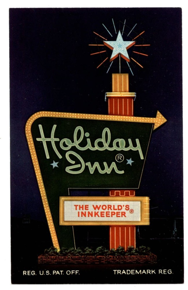 Ephrata Pennsylvania Holiday Inn Turnpike sign night unused vintage postcard