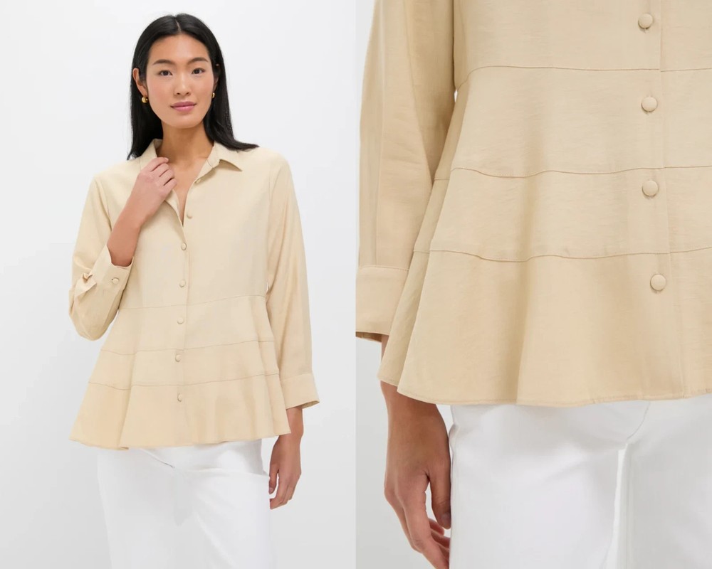 EUC Tuckernuk POMANDER PLACE Tan Ashlen Blouse Fit & Flarewomens  Size Small S