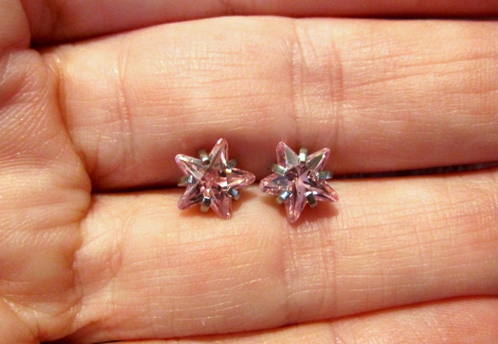 Pink Star Earring 8mm Dermal **SINGLE** Made w/ Swarovski Crystal Piercing Navel