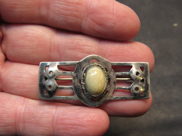 Abstract stone sterling silver statement brooch-image