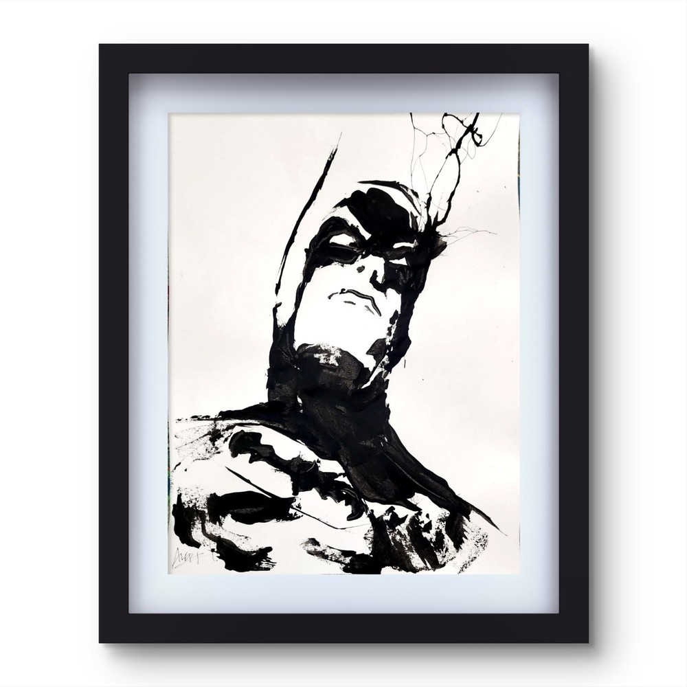 Aleph Original Art Batman 14x11 Abstract Expressionist Painting Gallery Paper