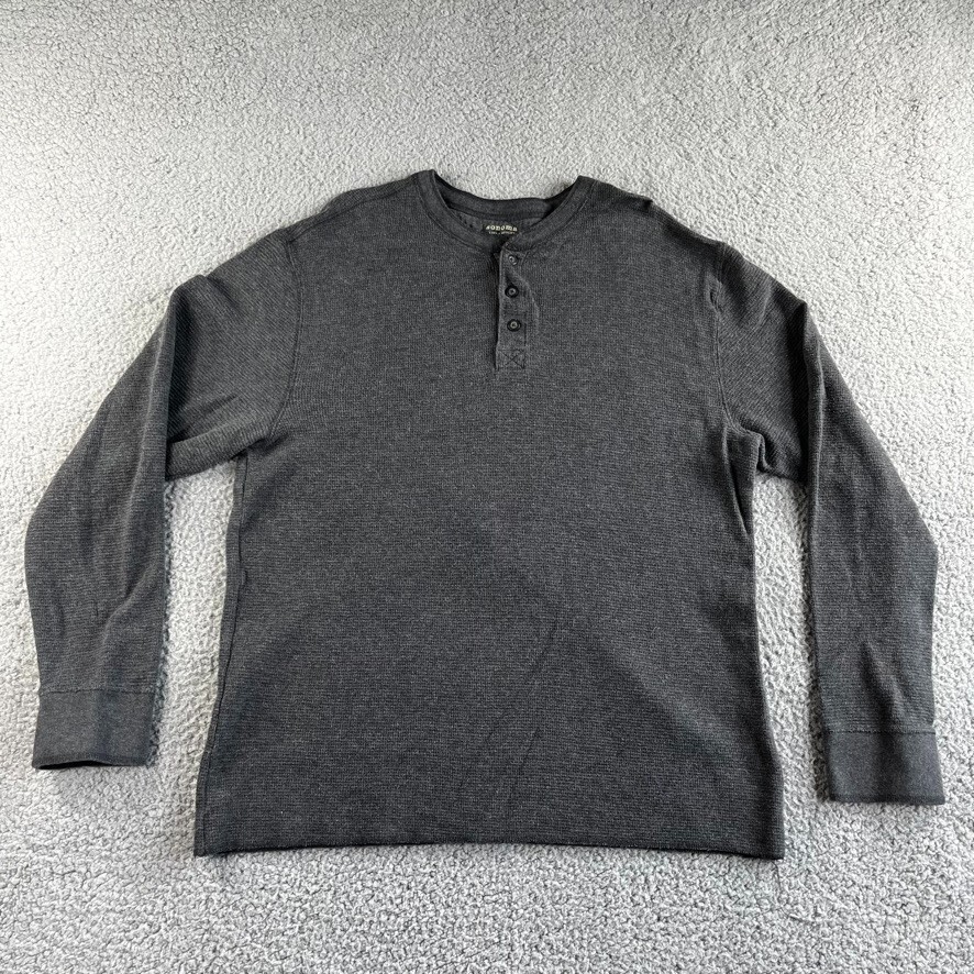 NEW Sonoma T Shirt Mens Large Gray Henley Pullover Waffle Knit Thermal Outdoors