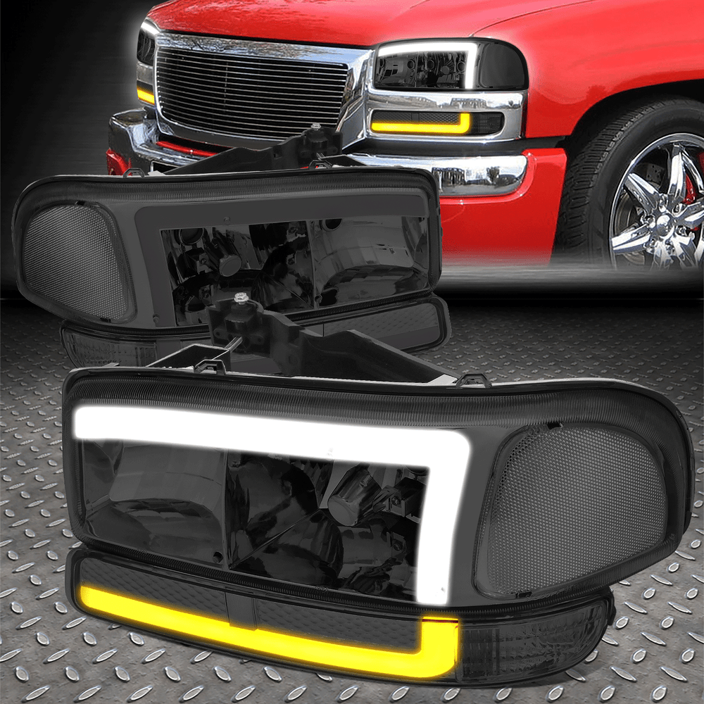 3D L-LED DRL Smoked Clear Bumper Lamps for 99-07 GMC Sierra Yukon Headlights