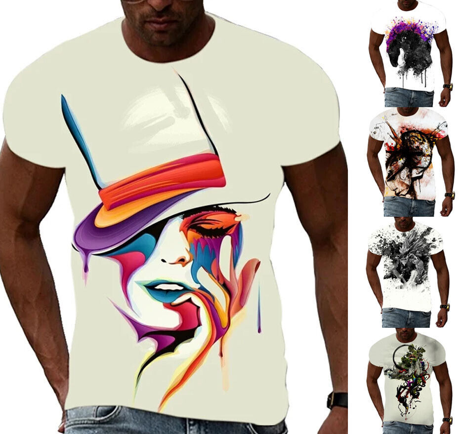 Modern Art Painting Design Graphic T-Shirt Mens Short Sleeve Tee Top O Neck