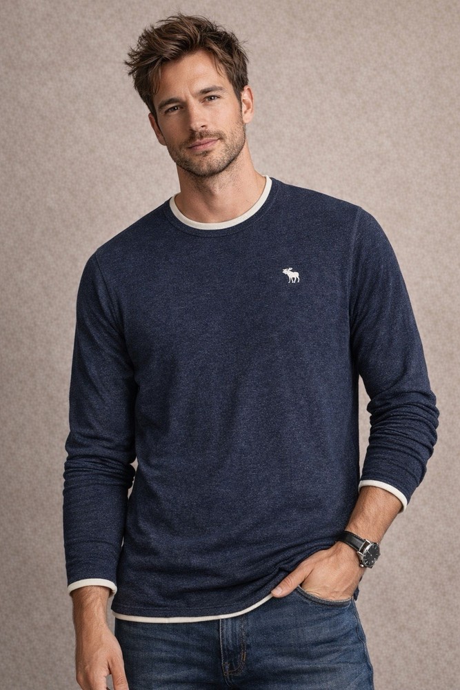 Abercrombie & Fitch Mens Knit Sweater Medium Navy Crewneck Long Sleeve Moose M