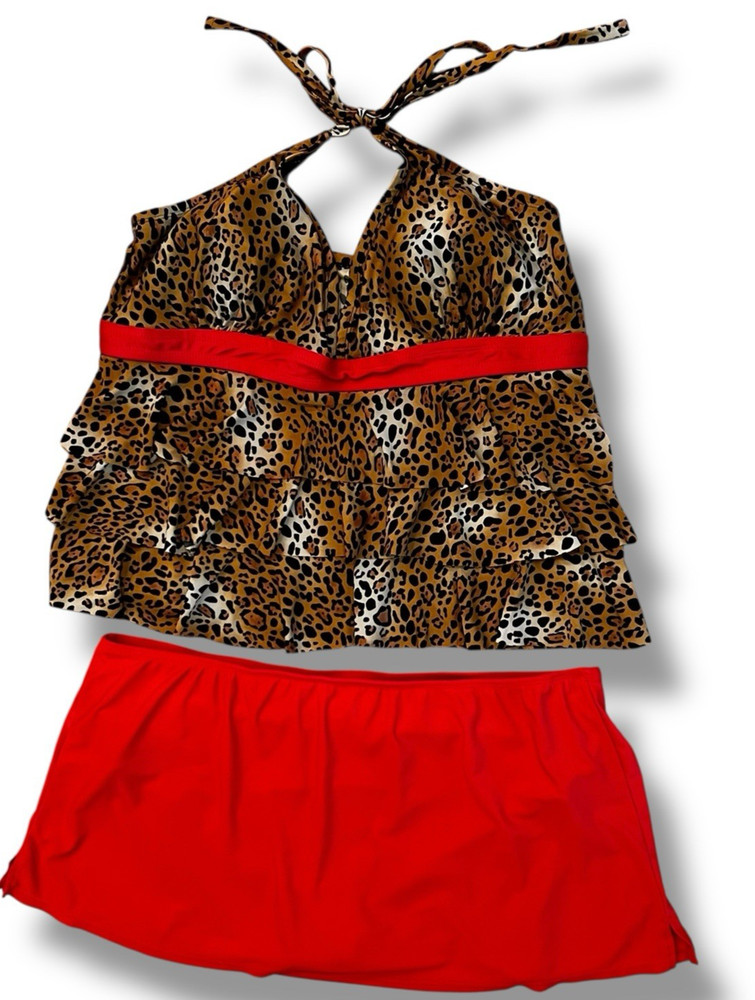 Catalina Swim Animal Print 3 Tier Halter Tankini Top Womens  XL 16-18 Modest