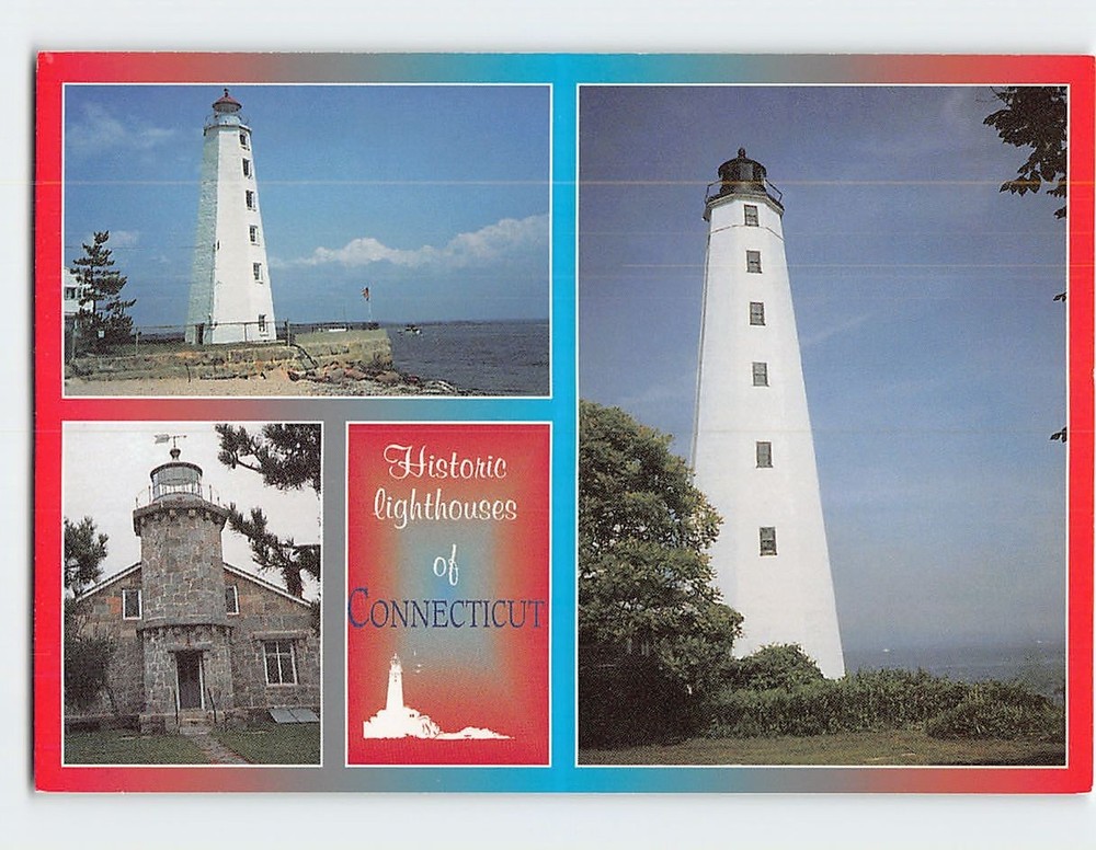 Postcard Historic Lighthouses of Connecticut USA