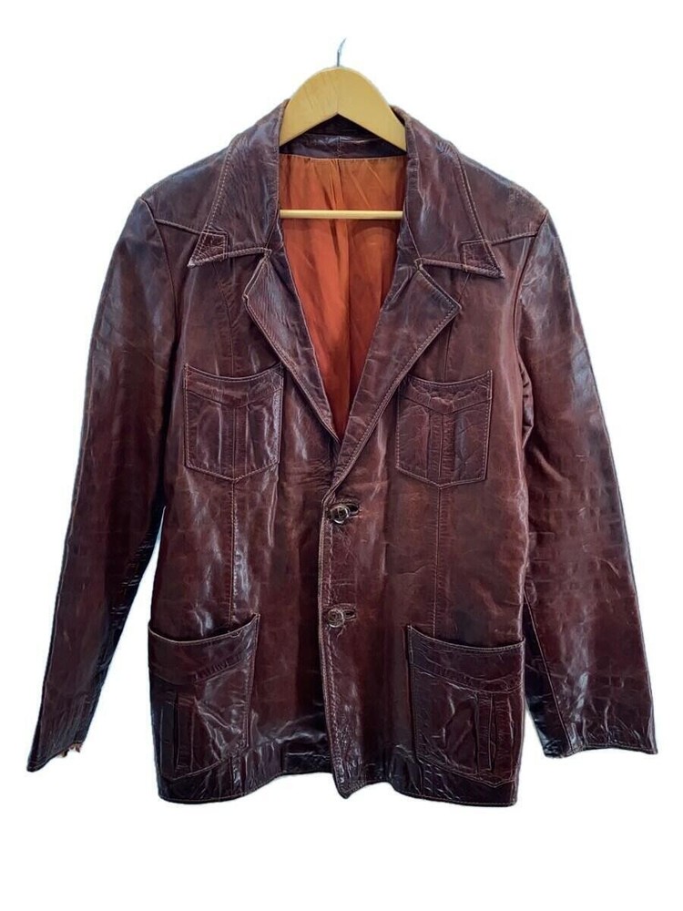 70S/East West/Leather Jacket Blouson/-/Leather/Brw/Plain/Belt Missing