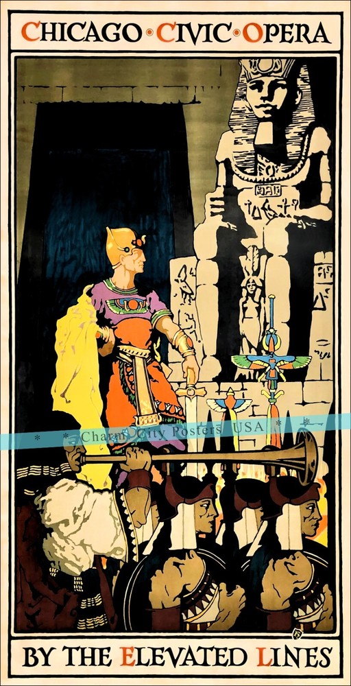 Chicago Elevated Lines 1920 Civic Opera Vintage Poster Print Retro Style Art