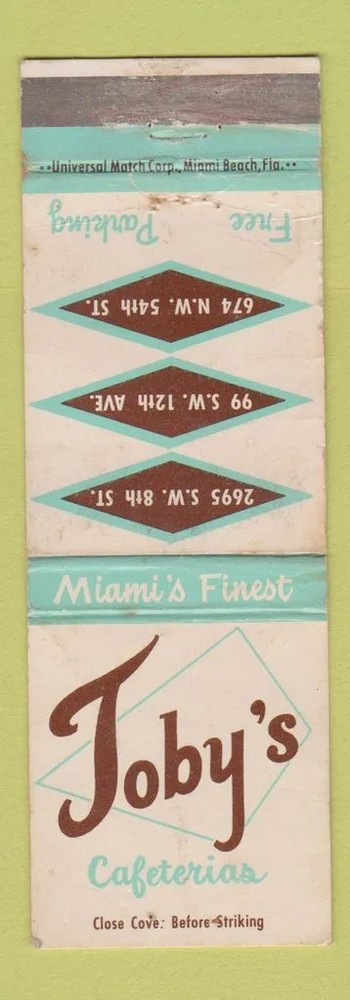 Matchbook Cover - Roby's Cafeterias  WEAR