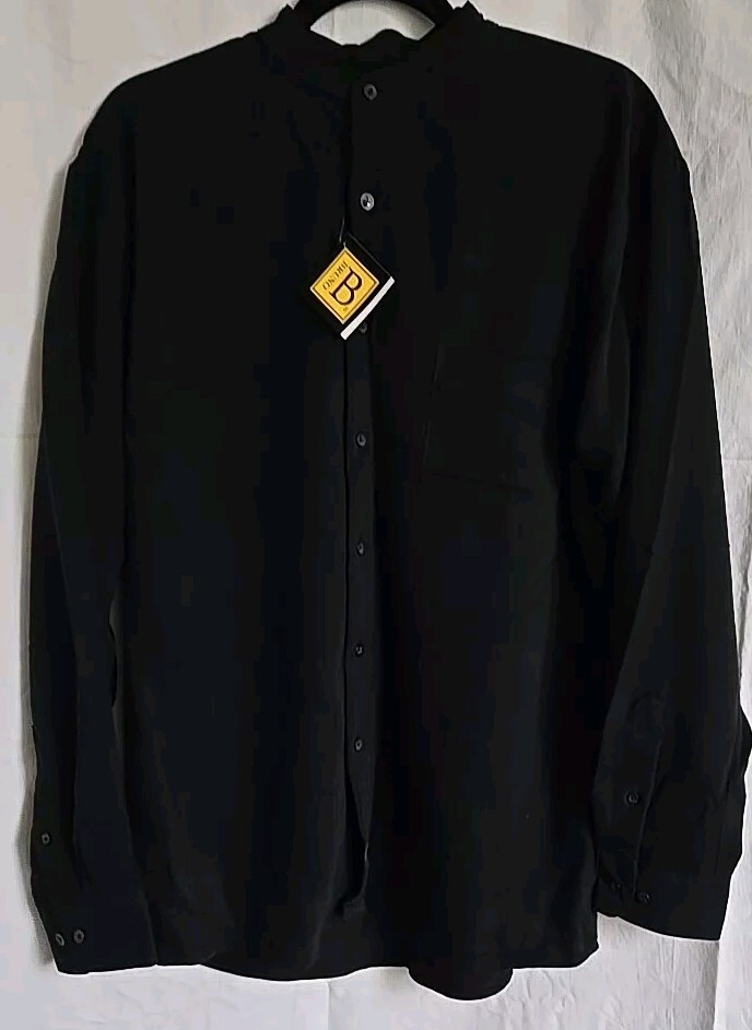 NWT Bruno Men's Black Long Sleeve Button Down Size Medium Poly Rayon Blend