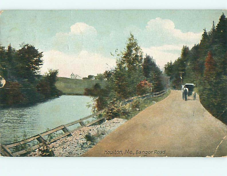 Divided-Back HORSE & CARRIAGE ON BANGOR ROAD Houlton Maine ME 60.000 cards t6880