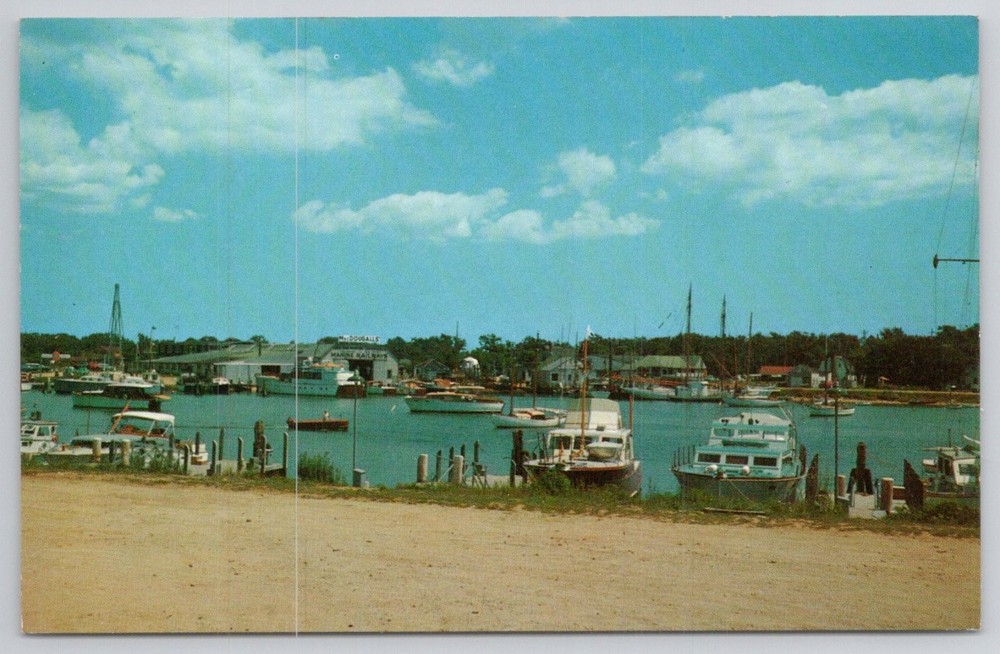Vintage Lusterchrome Postcard: Falmouth Yacht Basin, Cape Cod, Massachusetts