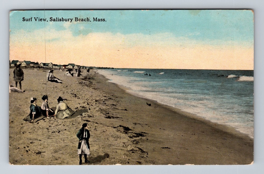 Salisbury Beach MA-Massachusetts Surf View Vintage c1916 Postcard Postal Post