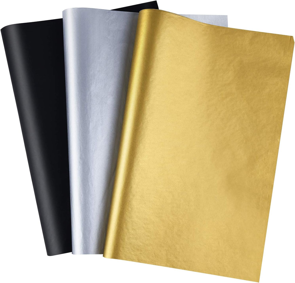 50-Sheet Gold Silver Black Tissue Wrapping Paper Bulk - CHRORINE