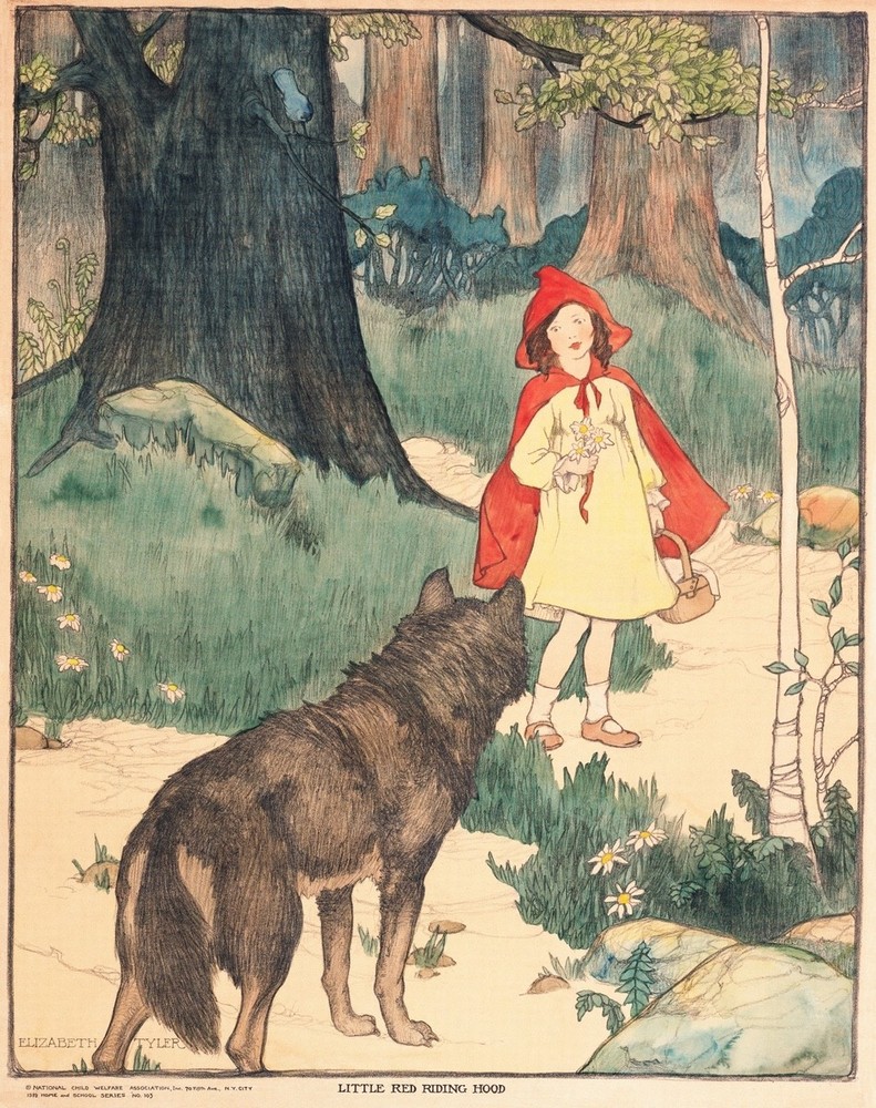 Vintage Little Red Riding Hood 1919 Fairy Tale Illustration Print Wall Art