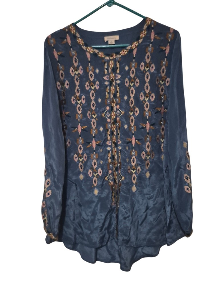 Sundance L Silky Embroidered Top Viscose Aztec Boho Western Festival Peasant