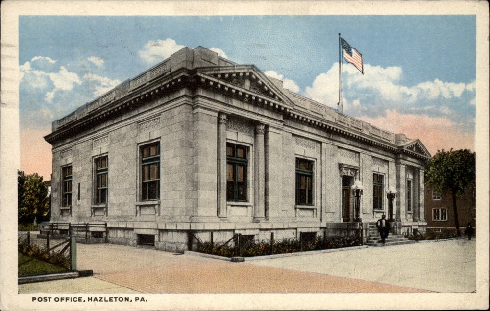 Post Office Hazleton Pennsylvania flag ~ 1926 vintage postcard