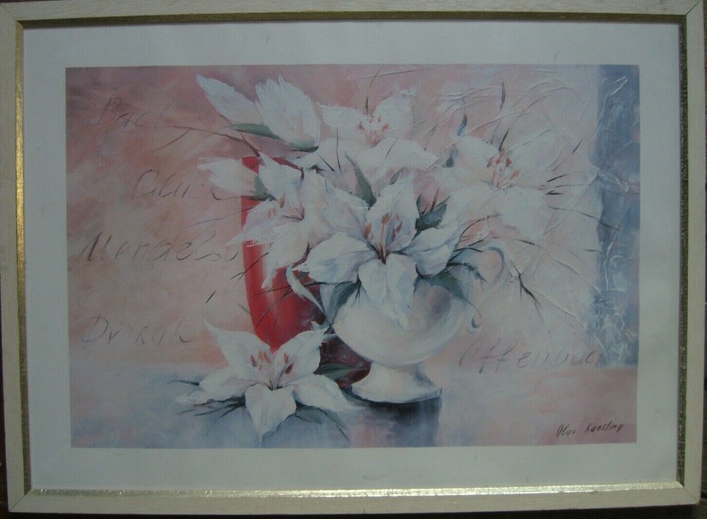 Olga Kaesling Print Reproduction Flowers Lilies Still Life Vase Table White