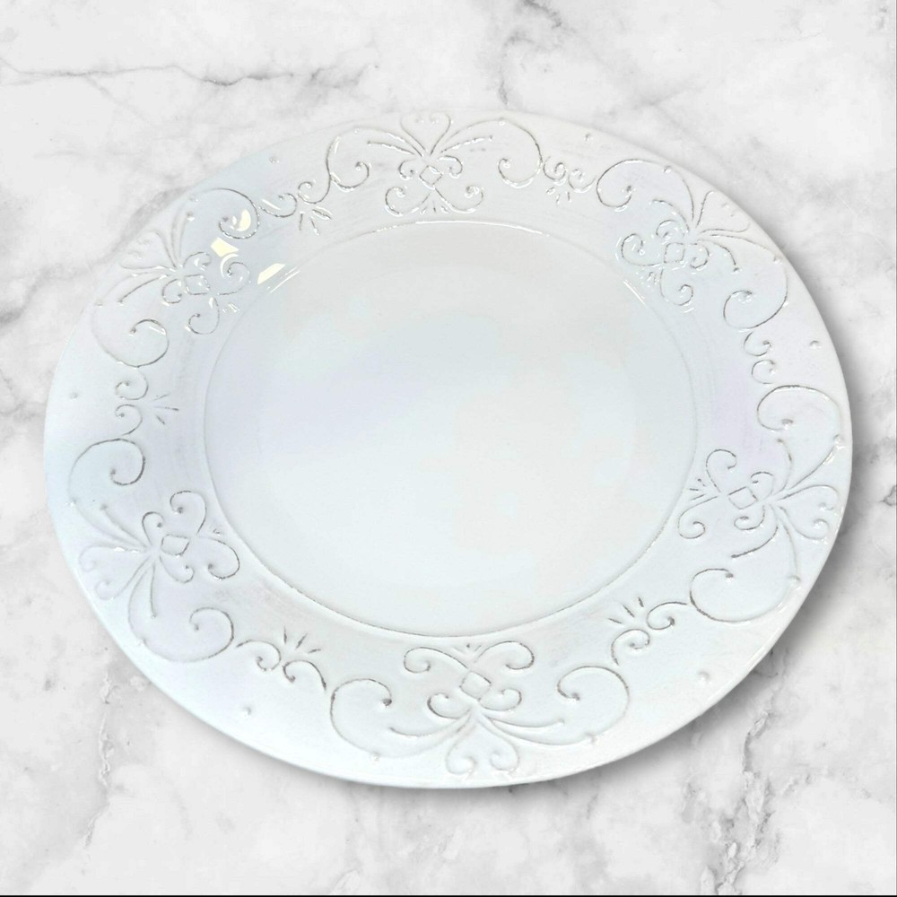 Sweet Ceramics Italy Dinner Plates | Set of 4 | White Embossed | Excellent