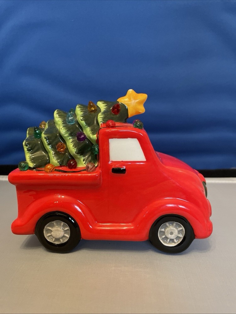 Ceramic Christmas Truck With Light Up Tree Nostalgia Vintage Looking