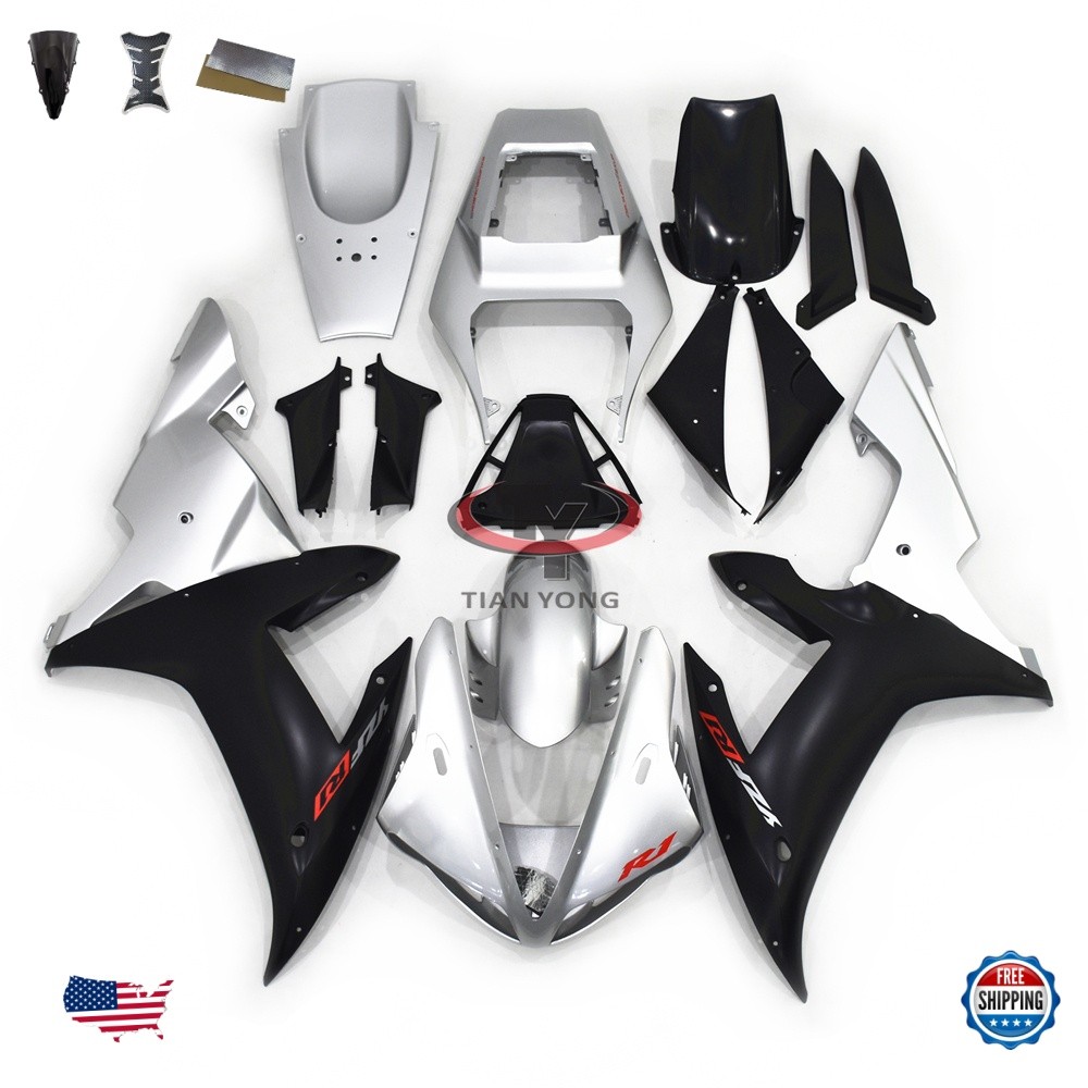 ABS Plastic Fairing Kit For Yamaha YZF1000 R1 2002 2003 Bodywork Silver Black