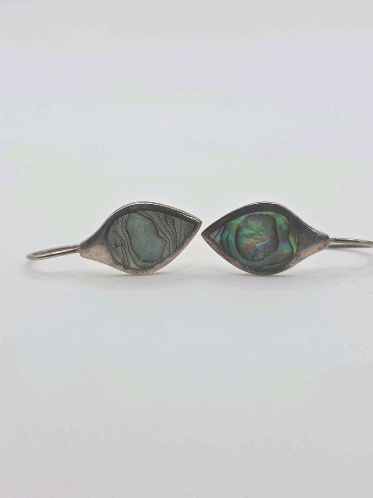 Vintage Sterling Silver 925 Teardrop Shape Abalone Drop Earrings