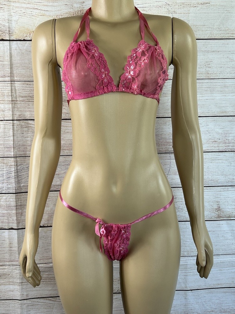 Rene Rofe Women's 2 Piece Lace Tie-Up Bra and Thong Set Size OS