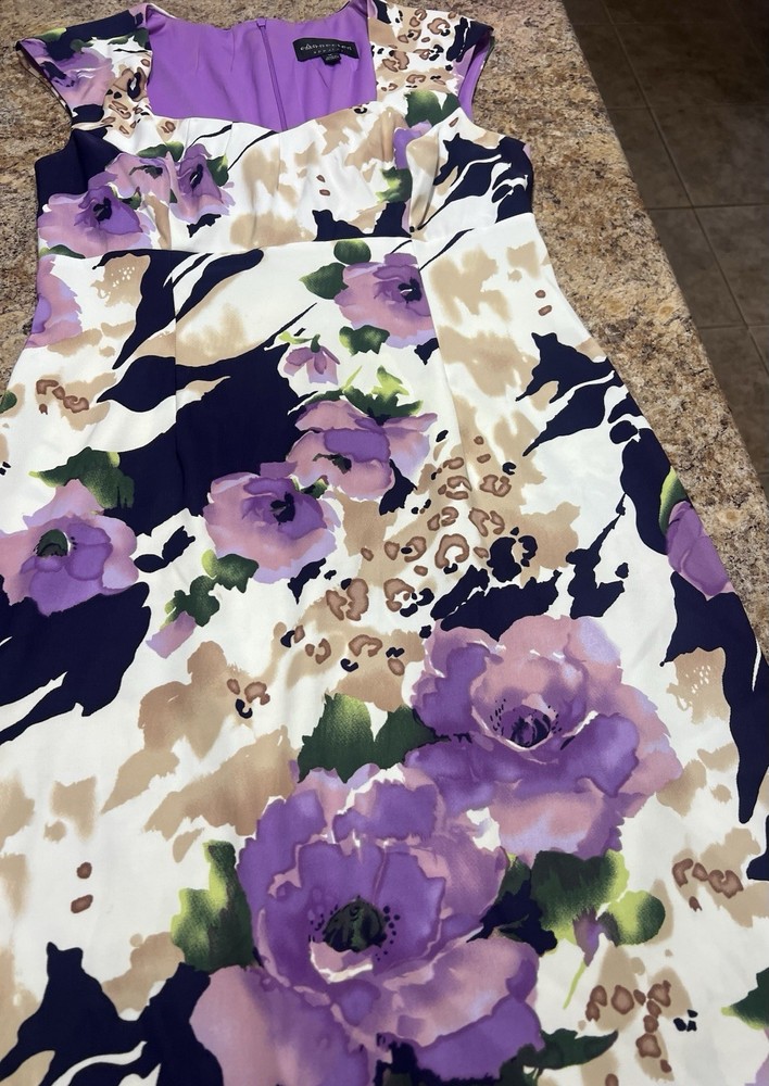Women’s Connected Apparel Dress With Floral Pattern, Cap Sleeves, V Neck Size 12