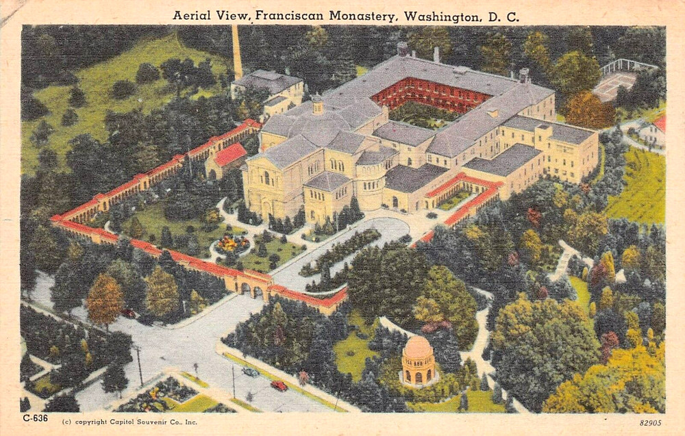 Washington DC Aerial View Franciscan Monastery Linen Vtg Postcard A18