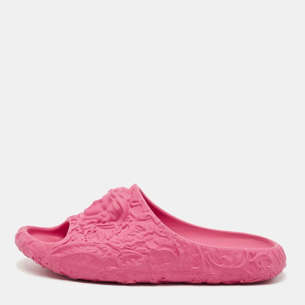 Versace Pink Rubber Medusa Embossed Pool Slides Size 40