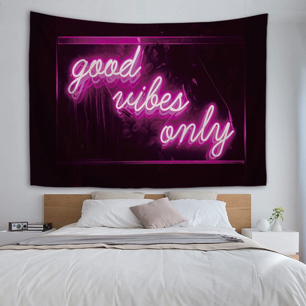 Pink Good Vibes Only Neon Sign Y2K Aesthetic Wall Decor for Dorm Room