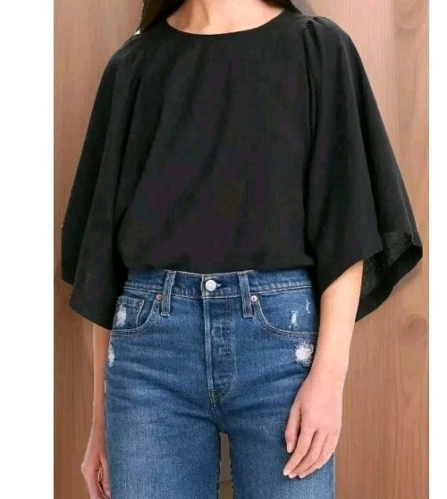 NWT Levi's Women's Black Cropped Cotton Boxy Tunic with Batwing Sleeves $59